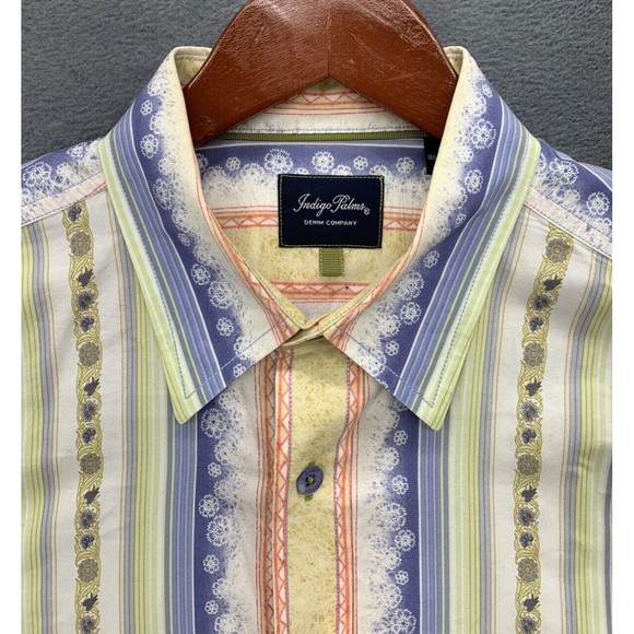 Indigo Palms Denim Co. Button Down Shirt Men's M Striped Floral Long Sleeve - Picture 10 of 16